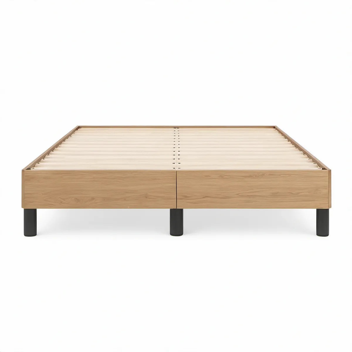 King Size Natural Oak and Black Engineered Wood Platform Bed Frame, 76 x 80 x 14 in