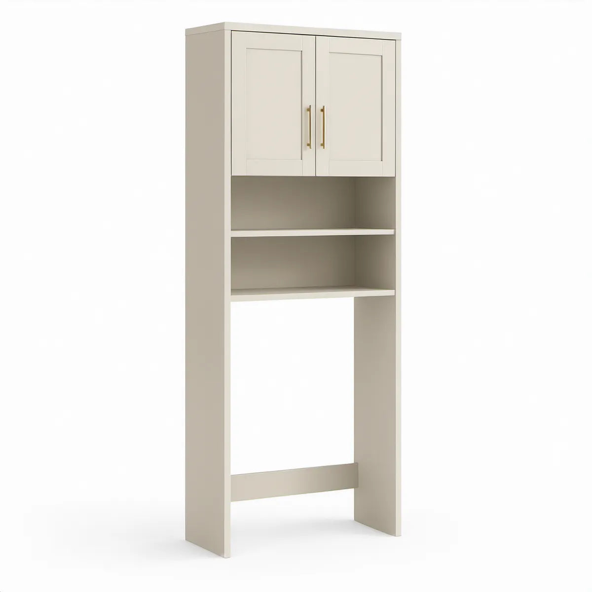 Cream White Engineered Wood Washing Machine Storage Cabinet with 2 Doors, 25.2 x 11.8 x 74.8 in