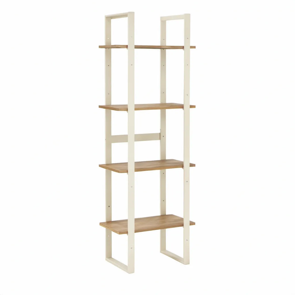 4-Tier Ladder Bookcase, 70 x 35 x 180 cm, Natural Bamboo Shelves with Cream Pine Frame