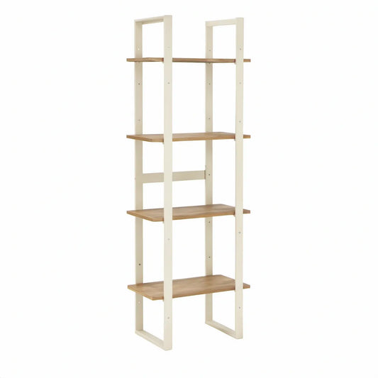 4-Tier Ladder Bookcase, 70 x 35 x 180 cm, Natural Bamboo Shelves with Cream Pine Frame