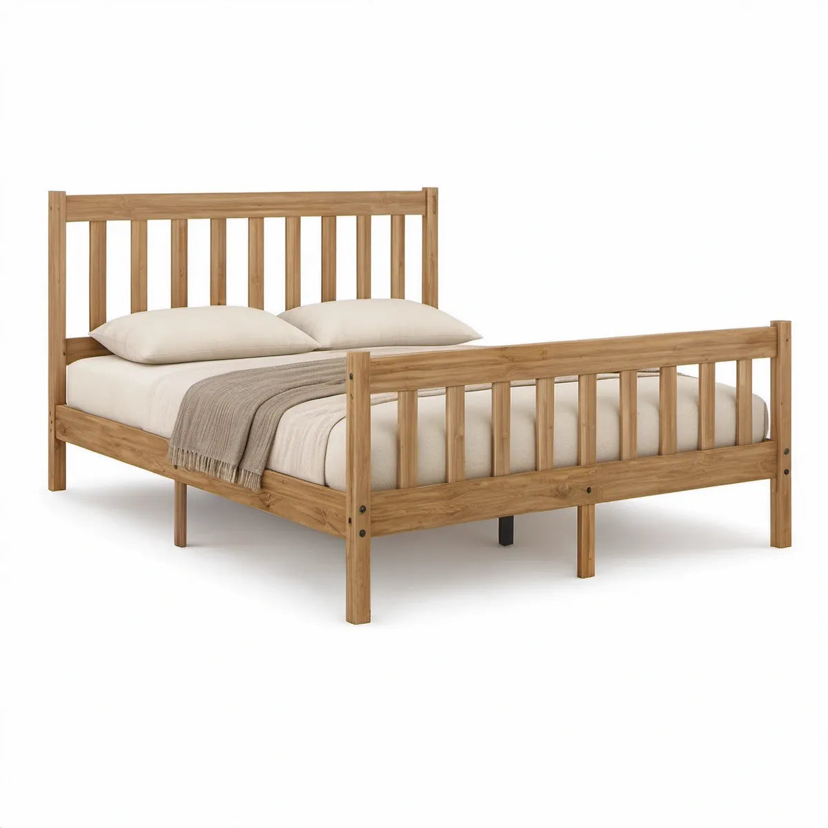 Queen Solid Pine Wood Platform Bed Frame, Natural, 83 x 63 x 44 in