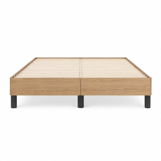 King Size Natural Oak and Black Engineered Wood Platform Bed Frame, 76 x 80 x 14 in