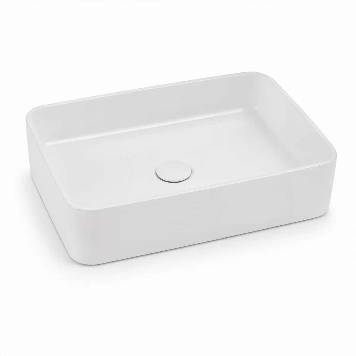 White Rectangular Vessel Bathroom Sink, 23.62 x 16.54 x 5.12 in, Glossy Ceramic