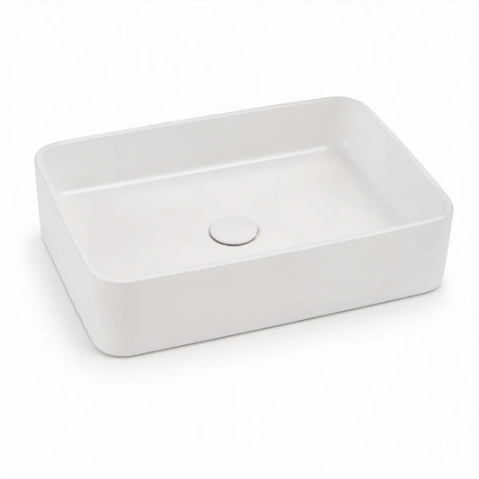 White Rectangular Vessel Bathroom Sink, 23.62 x 16.54 x 5.12 in, Glossy Ceramic