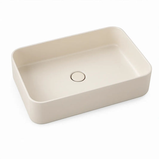 Beige Rectangular Vessel Bathroom Sink, 23.62 x 15.75 x 5.12 in, Mineral Composite