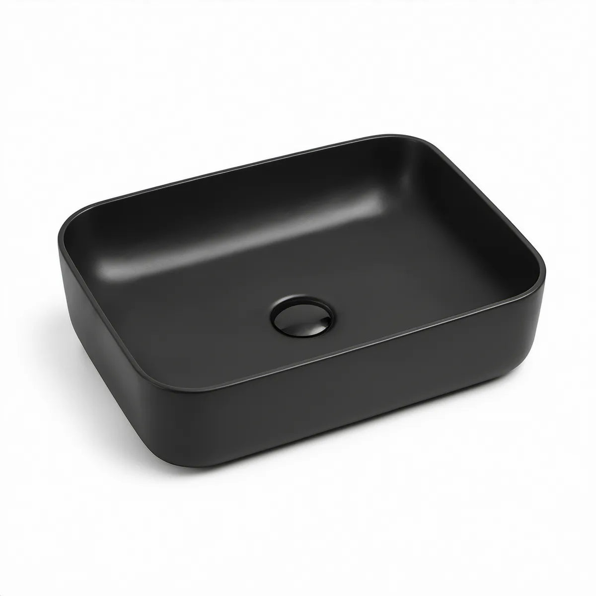 Matte Black Ceramic Rectangular Vessel Bathroom Sink, 16.5 x 12.6 x 5.1 in