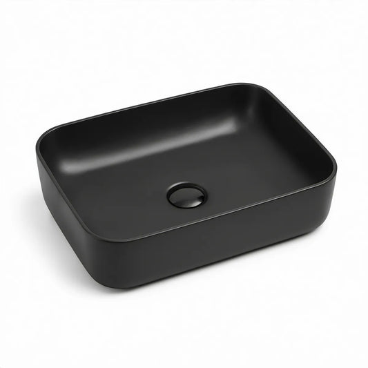 Matte Black Ceramic Rectangular Vessel Bathroom Sink, 16.5 x 12.6 x 5.1 in