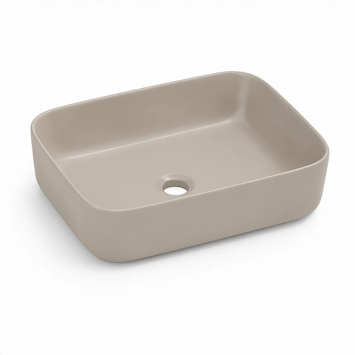 Taupe Rectangular Ceramic Vessel Sink, 20 x 16 x 5.5 in