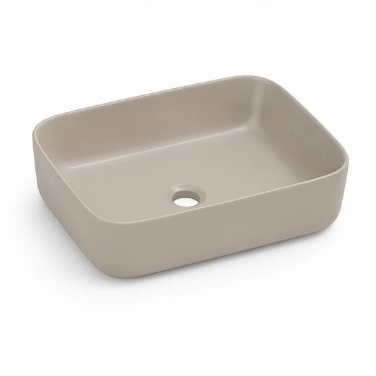Taupe Rectangular Ceramic Vessel Sink, 20 x 16 x 5.5 in